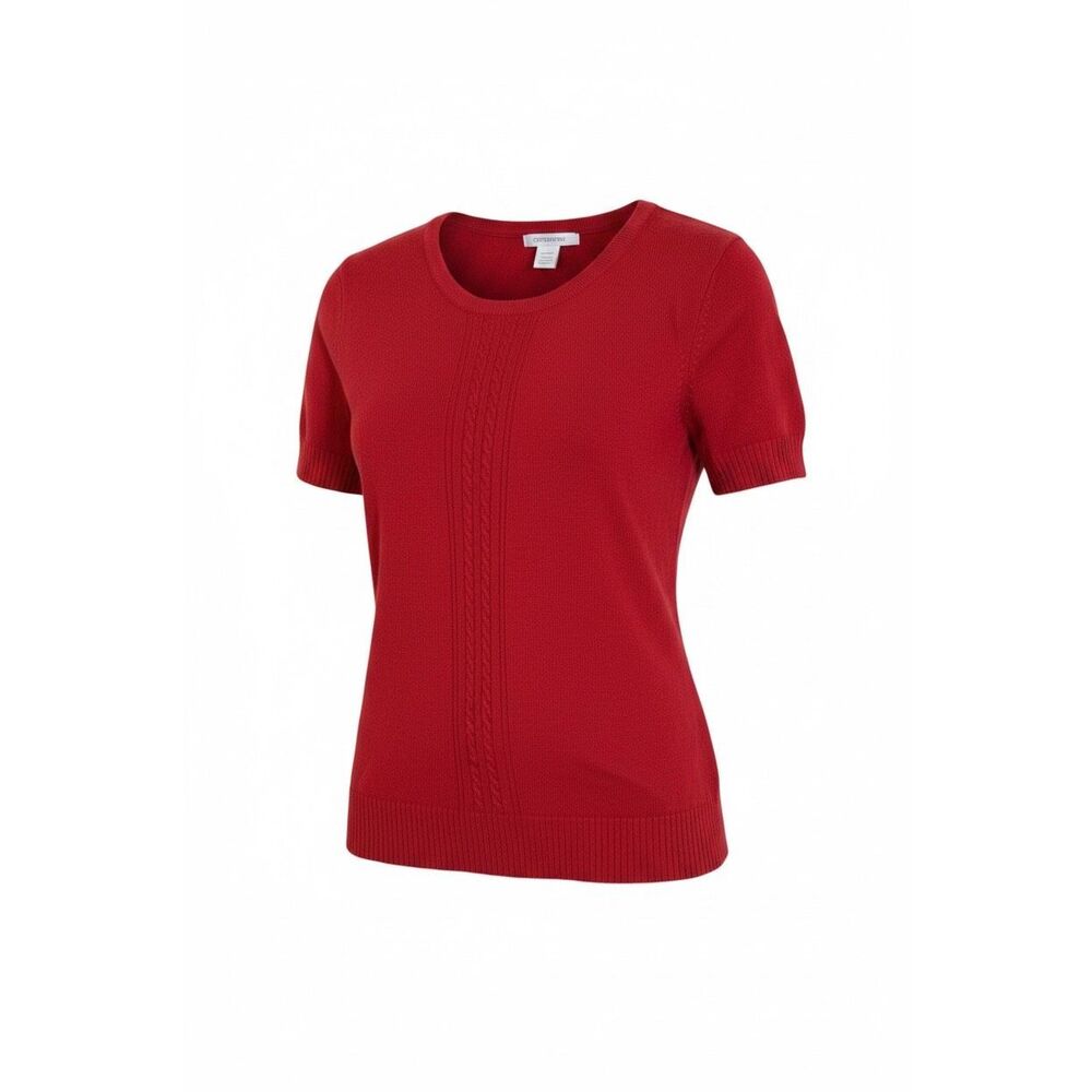 Covington NWOT Cable Knit Short Sleeve Crew Neck Sweater Top Red Size Large